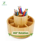Bamboo Rotating Art Supply Desk Organizer Pencil Holder Organizer Desktop Storage Box