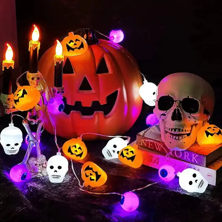 Custom  Halloween Day Party Decoration Led Skeleton Ghost Pumpkin Led Lamp Garland Lantern String Lights For Halloween