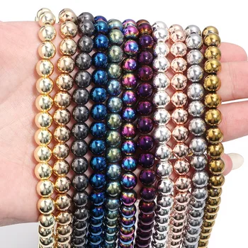 Factory wholesale 4-12mm various colors plated hematite plain rounds beads gemstone round bead for jewelry making accessories