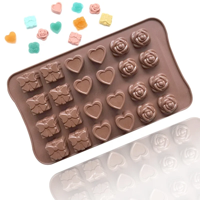 high quality easy off 24 holes gift box flower round square shaped silicone cake mold chocolate candy soap cake decoration tools
