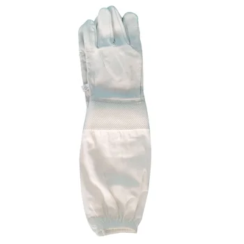 GL3028A White Goatskin Leather Mesh Gloves Long Sleeves Anti-Bee Sting Safety Gear for Beekeeping Anti-Slip Function