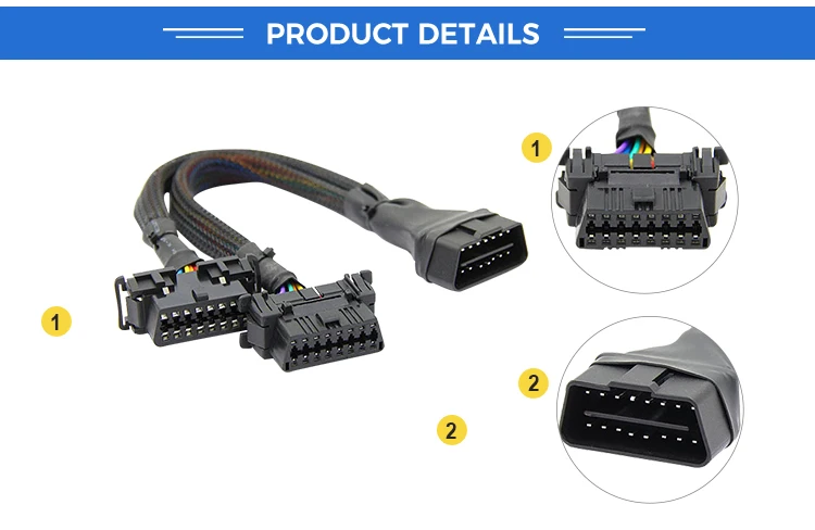 product 16pin right male to female y cable obd2 obd ii male y splitter diagnostic scanner fault code reader for obd2-3