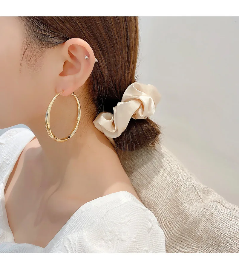 2024 Trendy Jewelry 18k Real Gold Plated Chunky Big Circle Dangle Hoop Earrings Fancy S925 Sterling Silver Round Vintage Earring