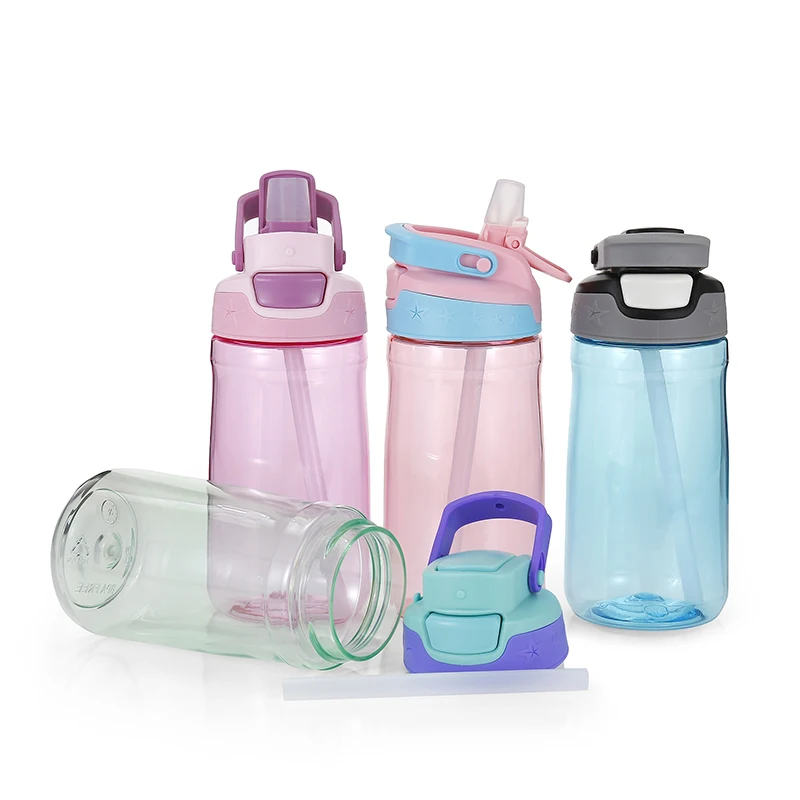 Baby Drinking Cups Straw Portable Feeding Flip Lid Plastic Water Bottle 500ml 