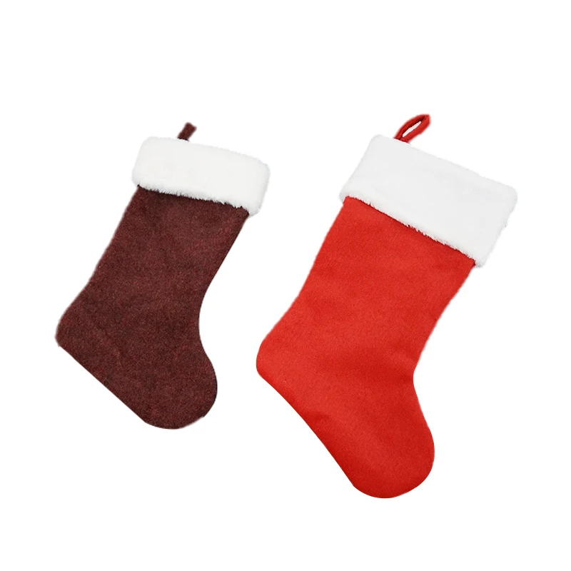 Wholesale OEM Embroidery Logo Christmas Socks Gift Bag Xmas Tree Ornaments Red Plush Christmas Stockings