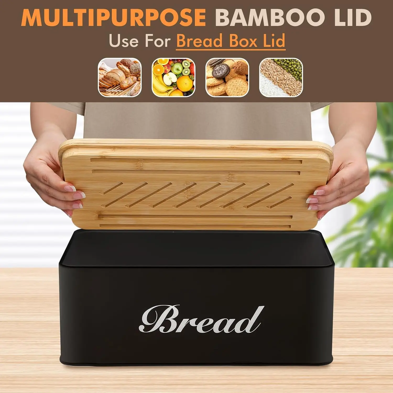 product bread slicer box black bamboo metal kitchen counter top 3 in 1 multi function storage container loaf slicing tray-4
