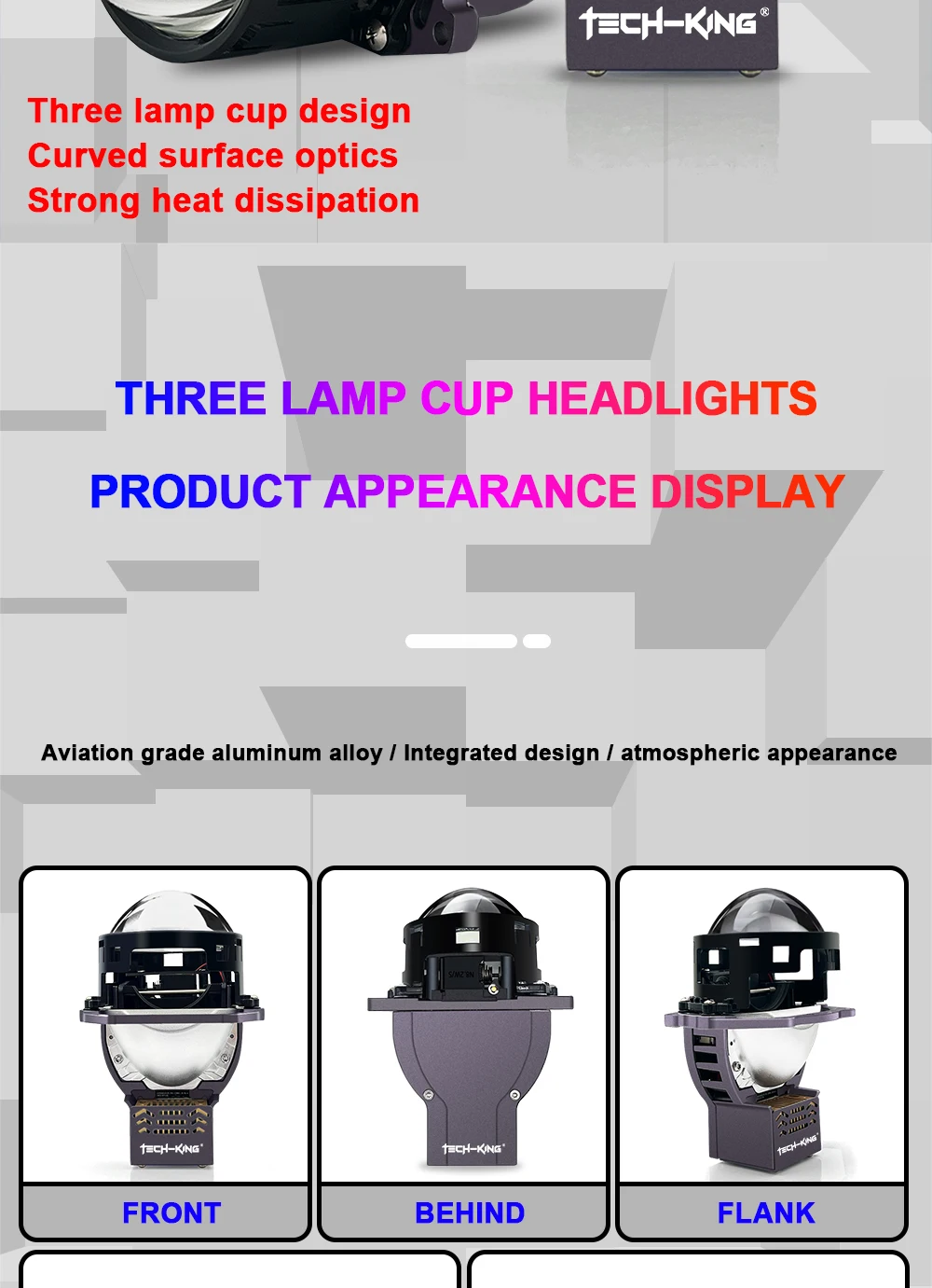 TECH-KING Car Headlight 75W 3.0 inch Bi-LED Projector Lens 6000K for Car Headlight Retrofit Dual LED Headlight Projector Lens