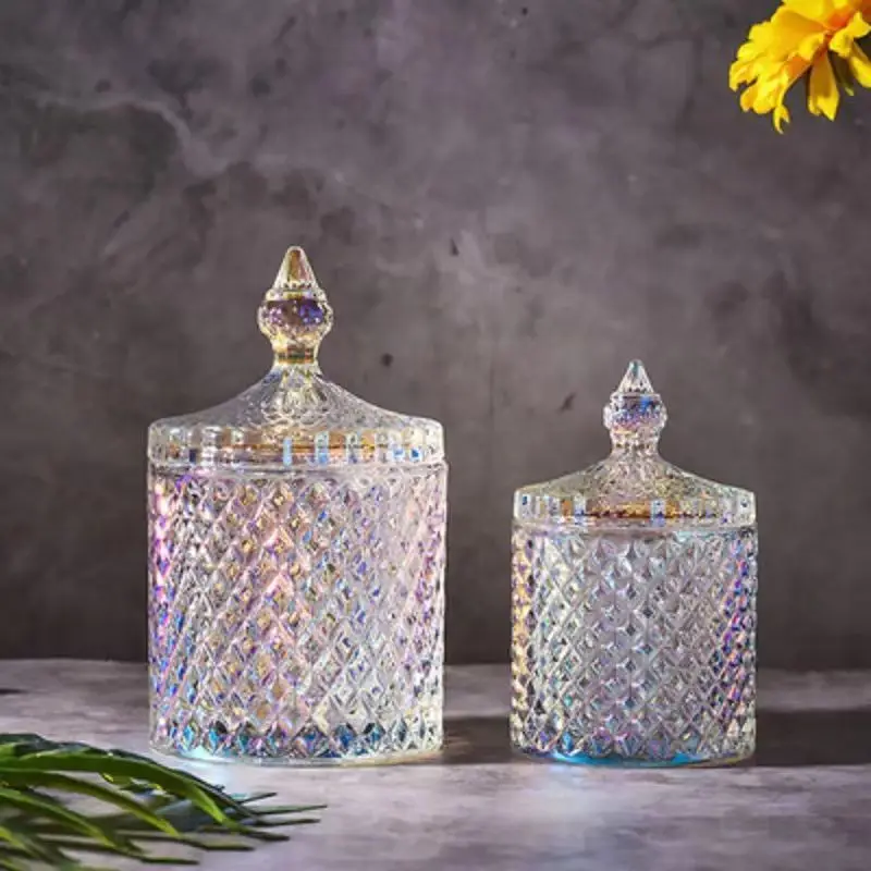 Electroplated luxury candle jar with lid accept customized glass candle holder