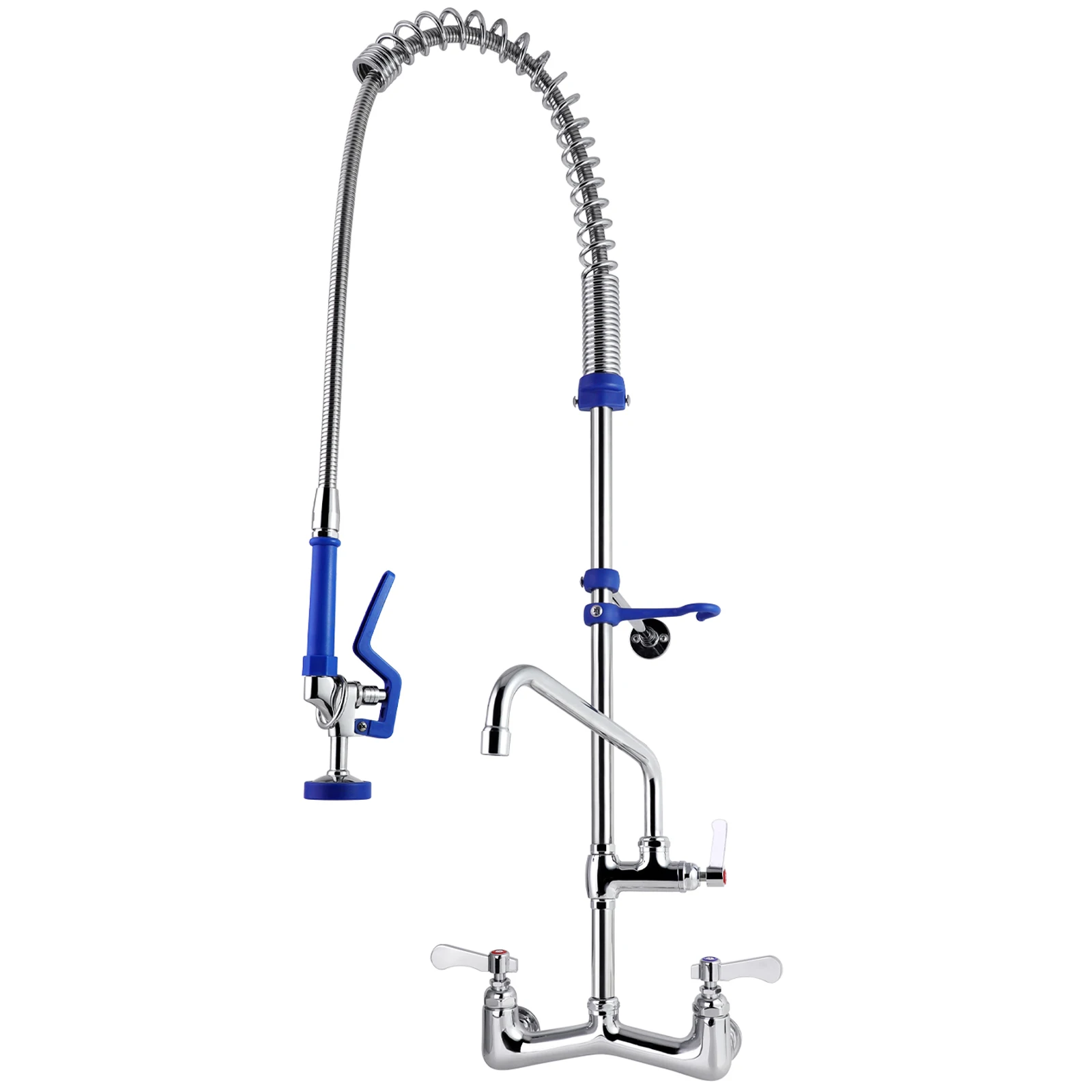 Commercial Restaurant Kitchen Faucet Wall Mounted Short Type Pre-Rinse Sprayer with Dual Handle Dual Tap 2-Hole Installation supplier