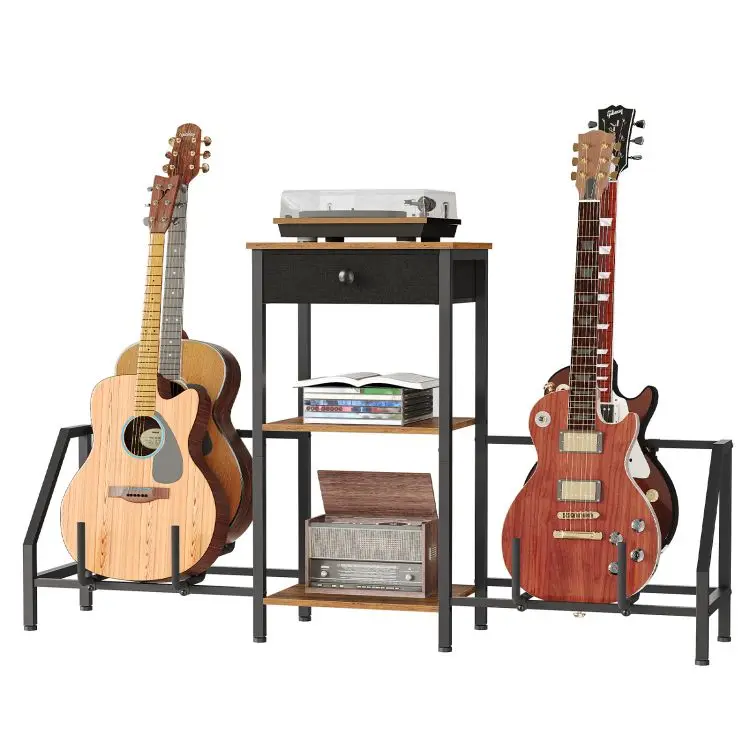 wholesale Guitar Stand, Guitar Display Rack with Drawer for Multiple Guitar Bass Electric, 3-Tier Guitar Shelf