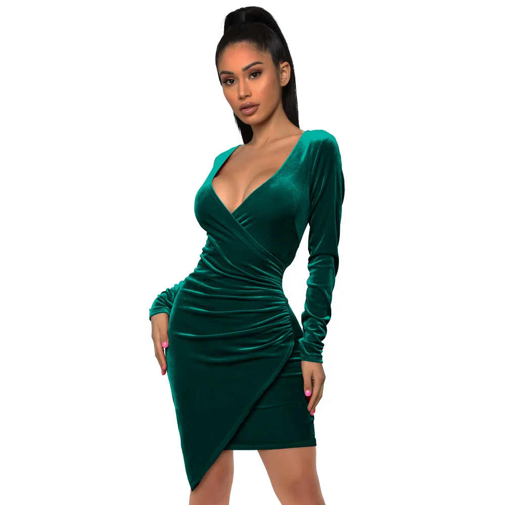 Buy Long Sleeve Pure Color Party Dress 