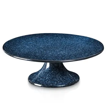 10 Inch Ceramic Cake Stand Round Blue Porcelain Cupcake Dessert Stand for Birthday Parties Weddings