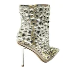 High Heel Shoes Rhinestone High Heel Shoes Custom Luxury Female Diamond Transparent Fancy Summer Shoes Lady Crystal Boots