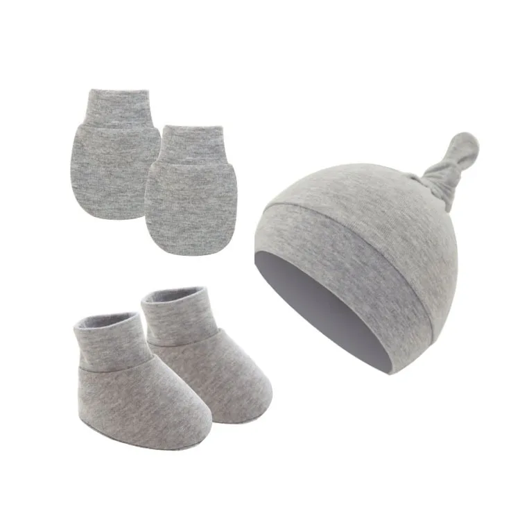 Customized Newborn Beanie Hat Mittens and Socks Set Baby Knotted Soft Cotton Beanie Hat Mitten And Foot Cover 3-piece Set
