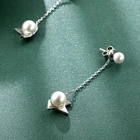 Pearl 925 Sterling Silver Pearl Earrings Women Long Drop Pearl Earrings