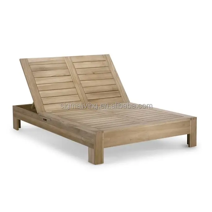 Outdoor swimming poo bed furniture weathered teak double chaise