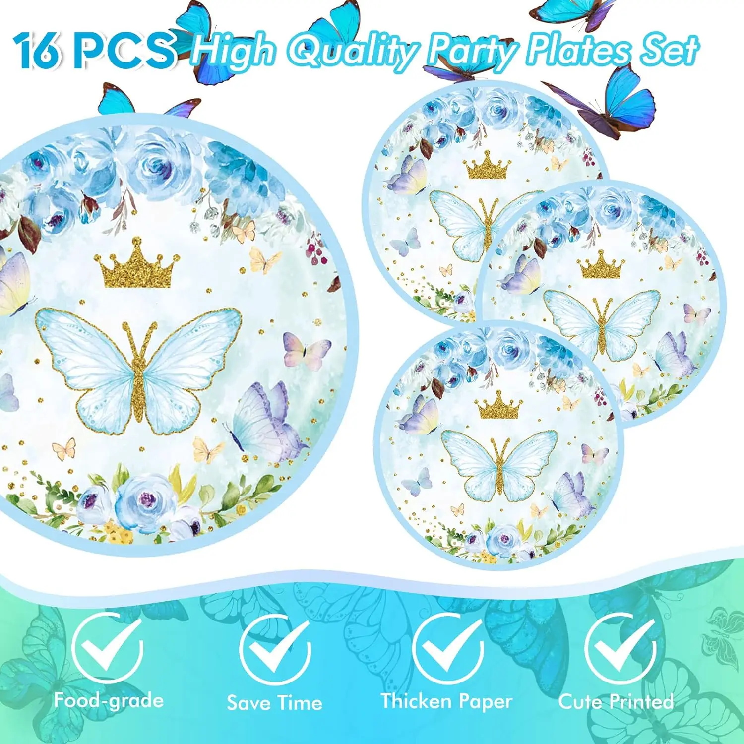 Blue Butterfly Themed Party Tableware Set Pink Baby Shower Decorations for Girls Disposable Paper Plates And Cups