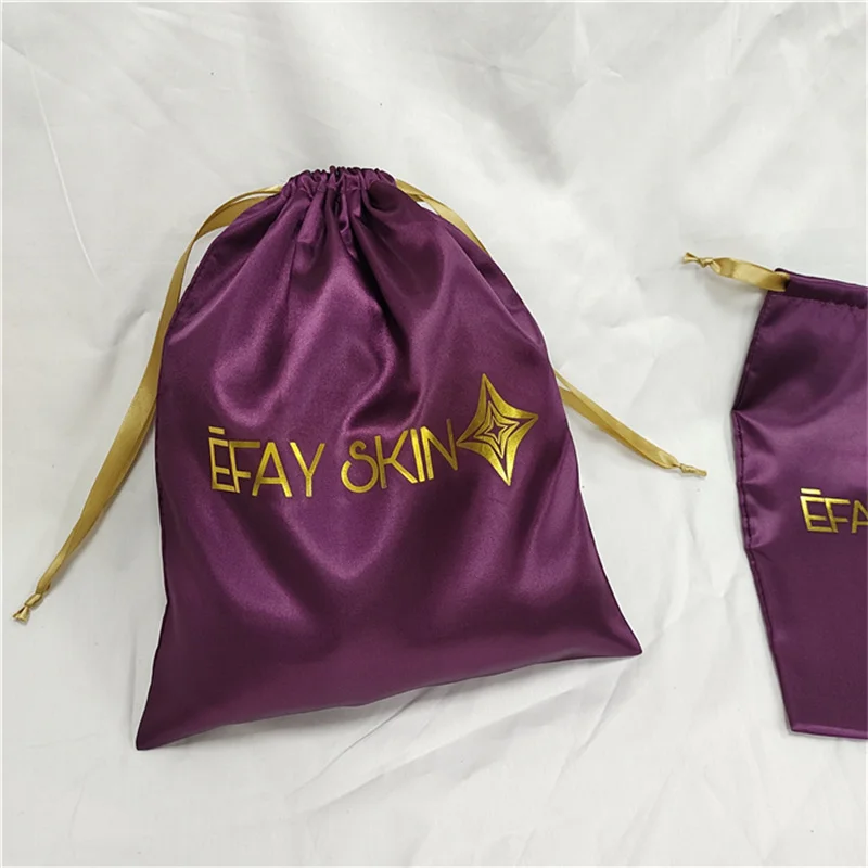 CH Wholesale High Quality Sustainable Custom Logo Small Luxury Gift Packaging Silk Satin Drawstring Jewelry Pouch Bag