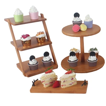 New Arrival Customized Wedding Cake Display Plate Afternoon Tea Party Cupcakes Wood Cake Stand Set