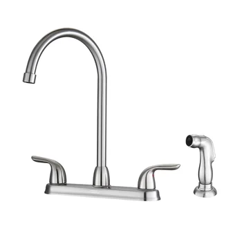 Brushed Sliver 2-Handle Widespread Sink Faucet Mixer with Pull-Out Sprayer Sophisticated Bathroom Design