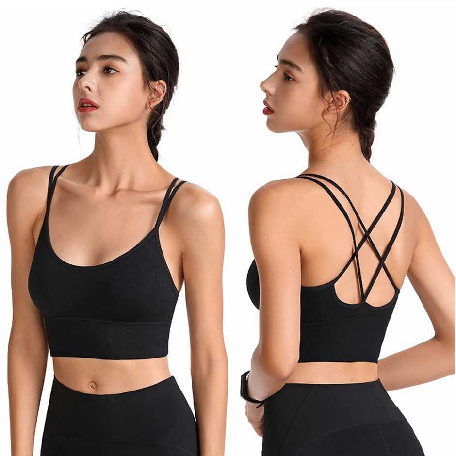 Cross Back Sport Bras Padded Strappy Criss-Cross Cropped Bras for Yoga Workout Fitness Low Impact