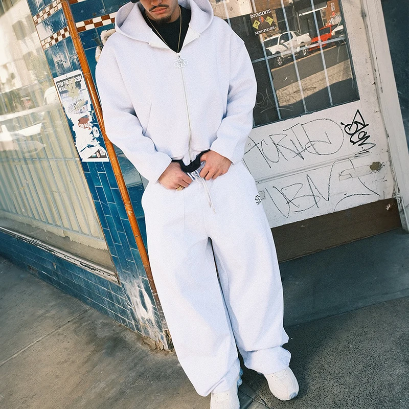 Custom 420grams Heavyweight Streetwear Tracksuit with Full Length and Side Pockets Hoodie and Sweatpants Set