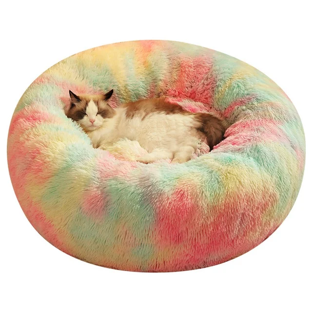 Super Warm Pet Supplies Luxury Plush Rainbow Color Dog and Cat Beds for Pet Winter