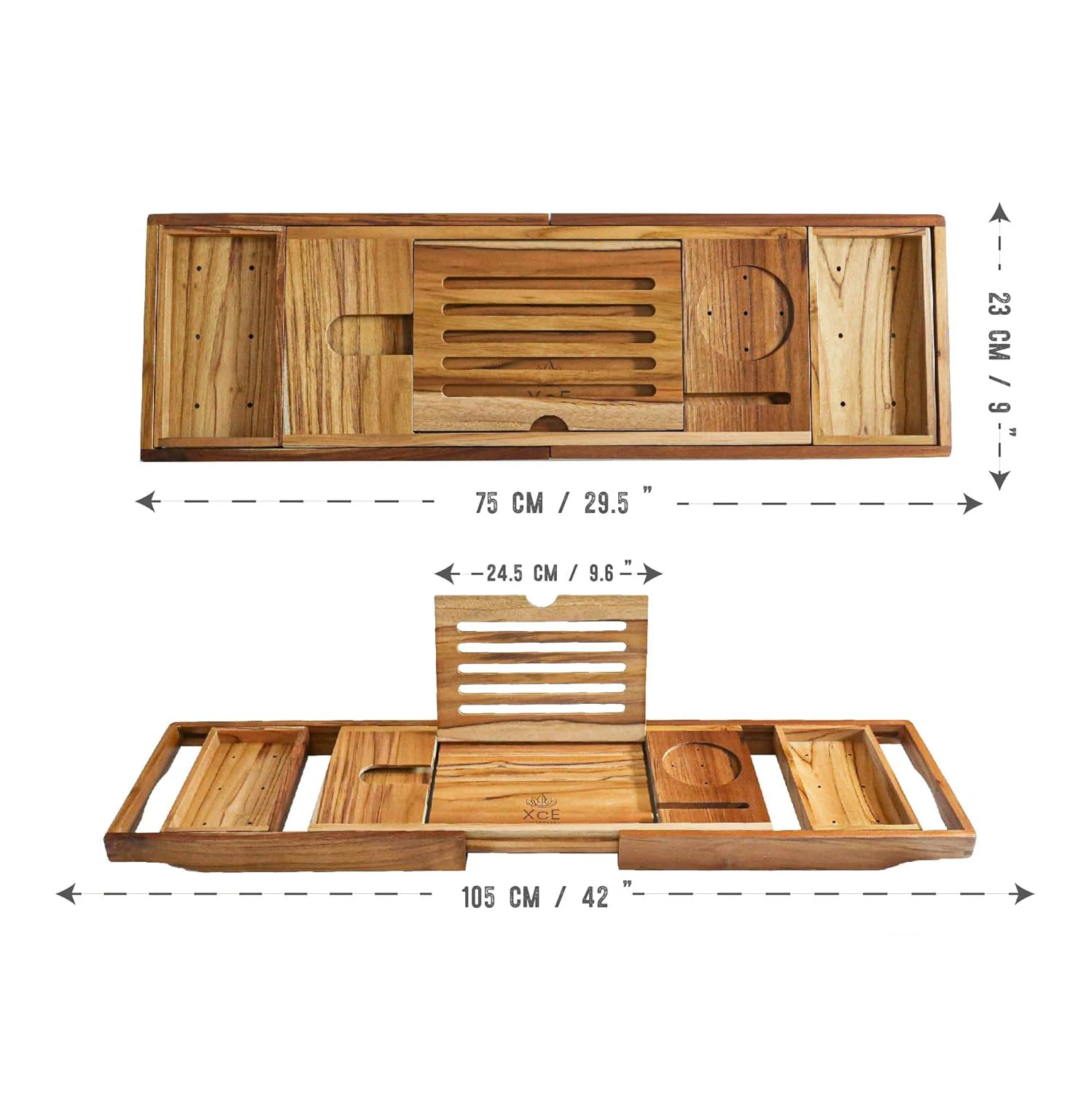 product expandable teak bathtub tray solid book stand and soap tray up to 105cm size for bath toilet supplies-1