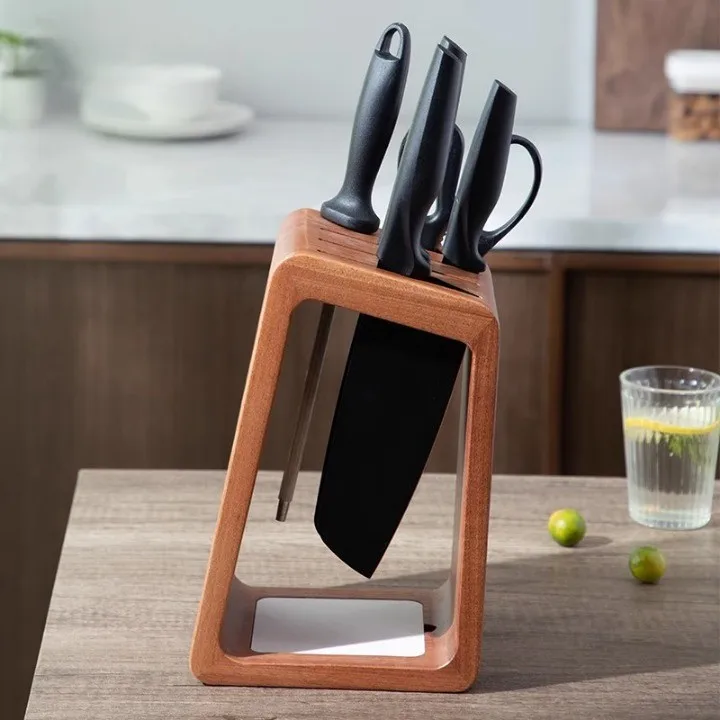 Hot Sale Ebony Wood 4-Slot Knife Block New Kitchen Storage Stand  Wooden Knife Organizer