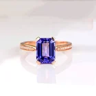 Tanzanite 925 Sterling Silver 14K Rose Gold Emerald Cut Stone Jewelry Blue Tanzanite Engagement Ring