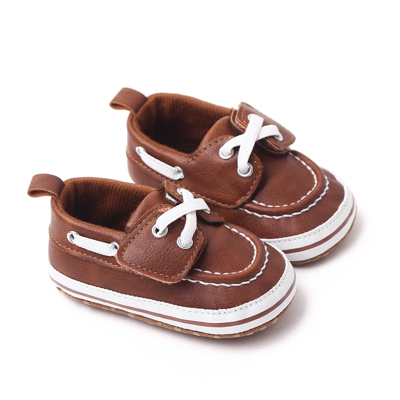 Comfortable Soft-soled PU Leather Top Solid Color Shoelaces Decorate Baby Spring and Autumn Shoes for Boys supplier