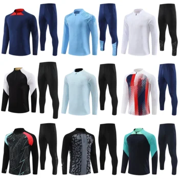 Custom 2324 Autumn/Winter Club Football Training sportswear Men's long sleeve zipper jacket plush jogging training football suit