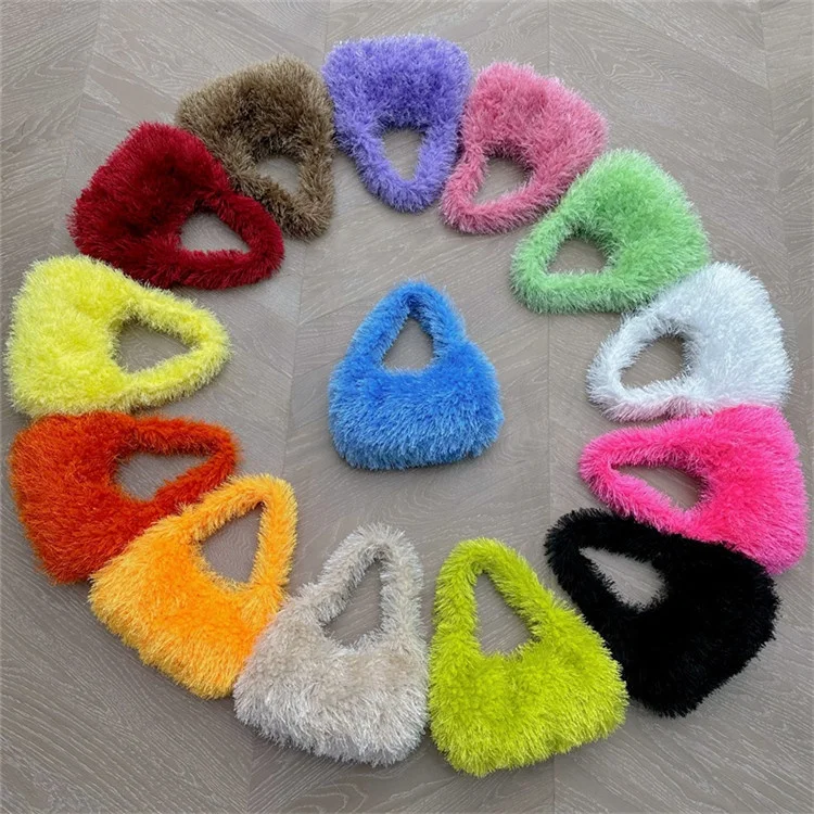 Candy Color Fluffy Faux Fur Bag Soft Warm Plush Handbags Designer Fur Handbags for Women