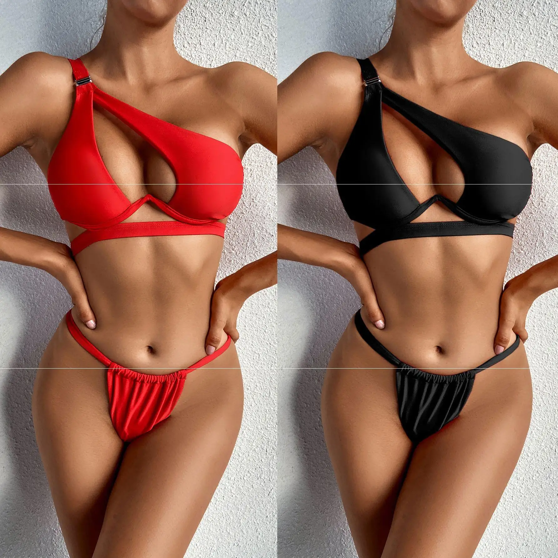 New Sexy Asymmetric One Shoulder Bikini Woman Swimsuit Female