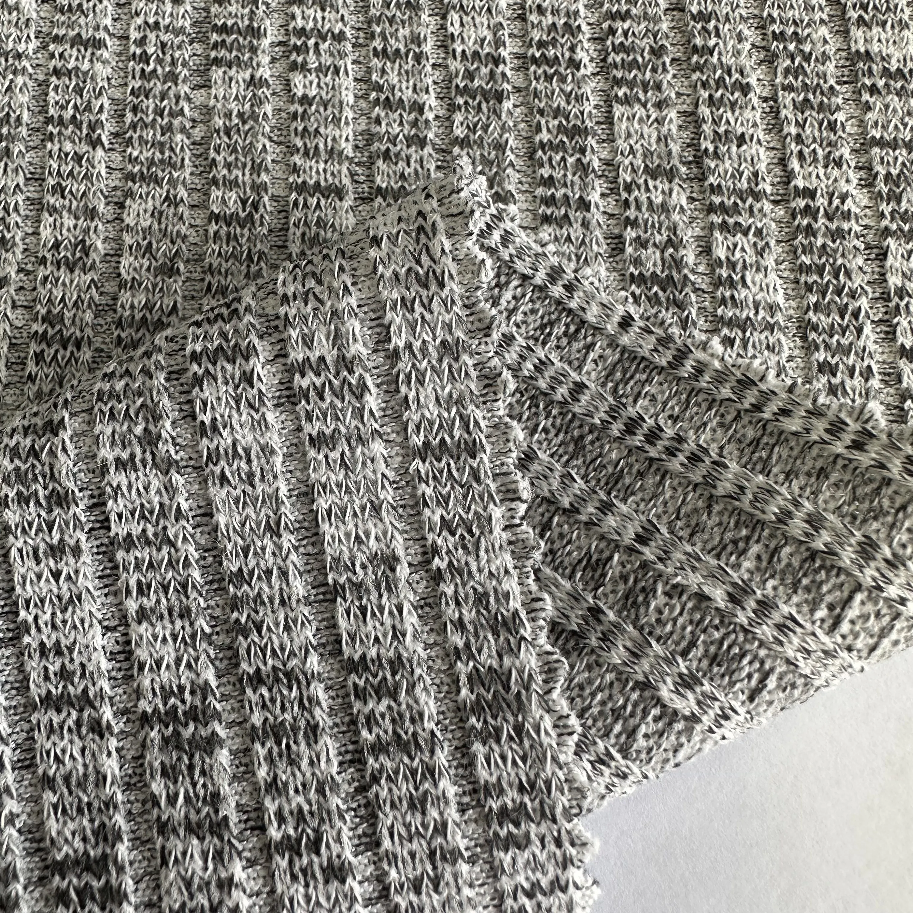 保暖混色针织hacci粘胶人造丝涤纶弹性纬编宽罗纹面料，用于衣服和毛衣