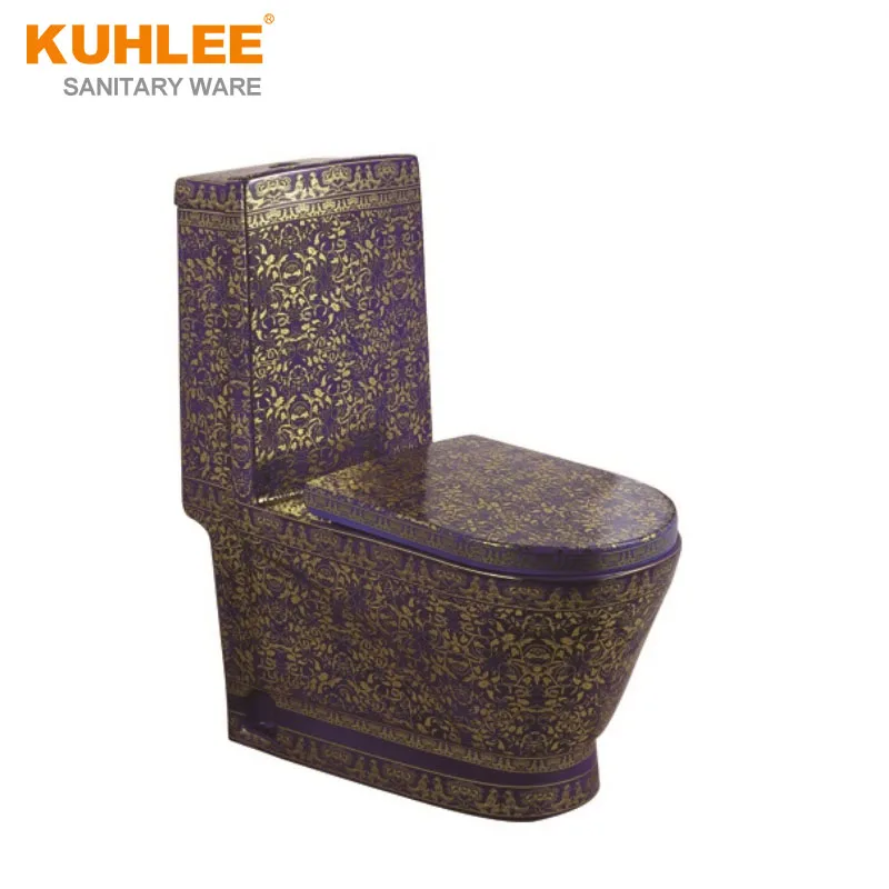 Floor Mounted WC Luxury Ceramic Green Black Colored Siphonic One Piece Toilet For Bathroom