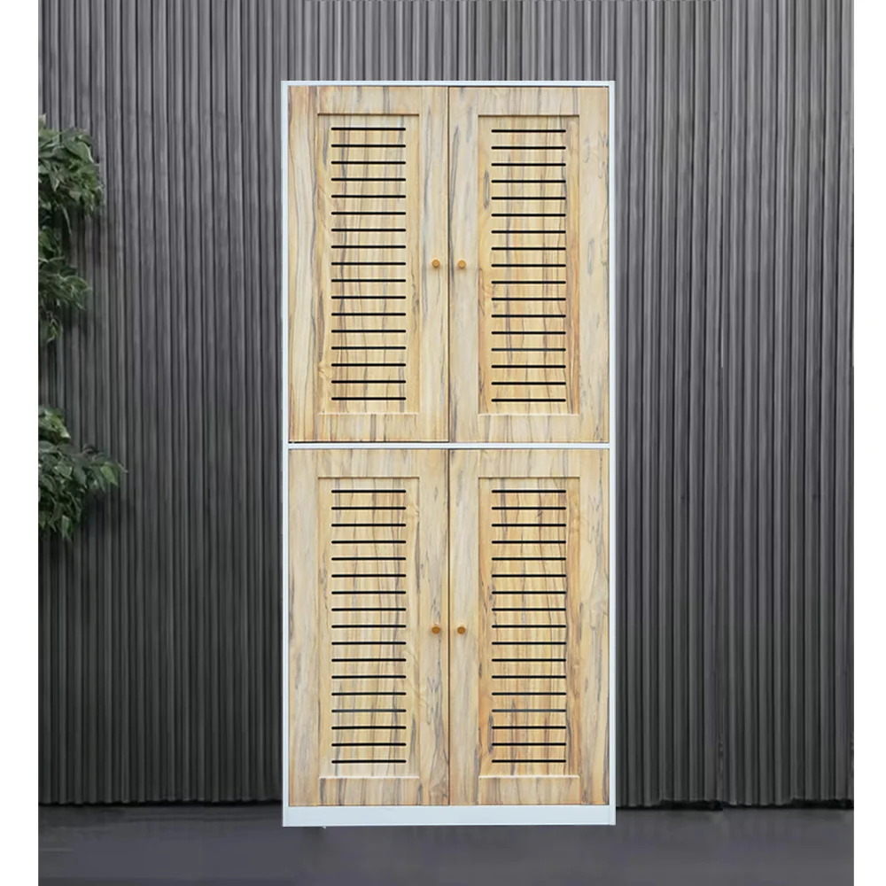 Modern Steel Armoire with Printed Mirror Design Sliding Door Metal Cabinet for Closet Storage Bedroom Furniture Living Room Gym