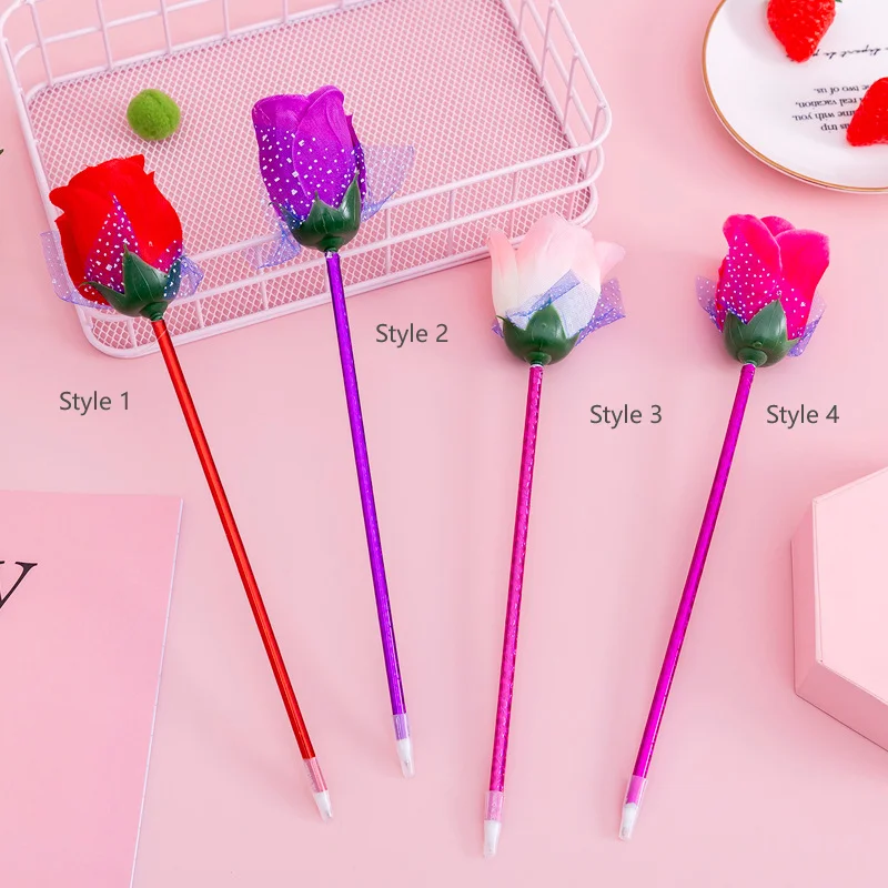 Child Valentine'S Day Gift Decoration Sets Holiday Festival Party Supplies Toy Present Artificial Rose Ballpoint Pens For Kids