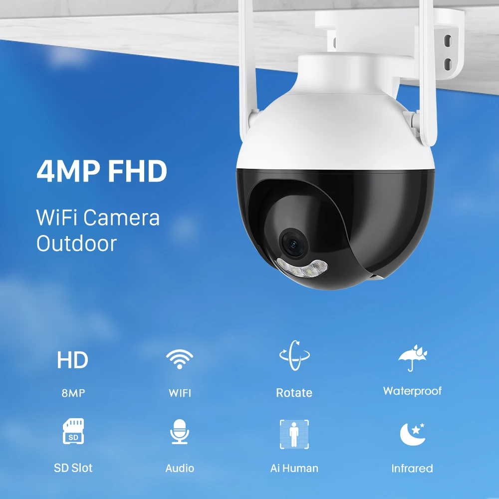 iCSee 4MP 8MP HD Outdoor WiFi PTZ Camera Wireless 2MP IP AI Human Detection Security Camera CCTV Video Surveillance Camera