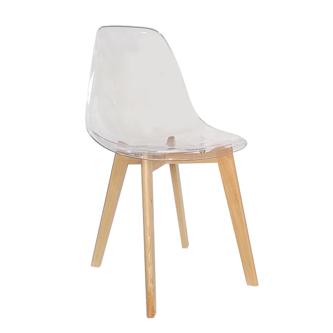 clear chair with wood legs