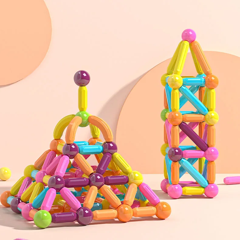46 pcs Hot Selling Magnetic Balls and Rods Set DIY Magnet Building Sticks Set Stacking Toys for Kids Educational Toys