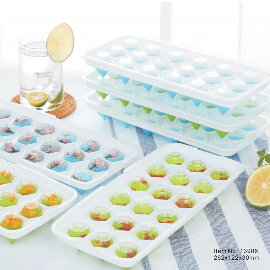 BPA Free Easy Release Stackable Silicone Ice Cube Tray For Freezer With Lid For Drink Cocktail