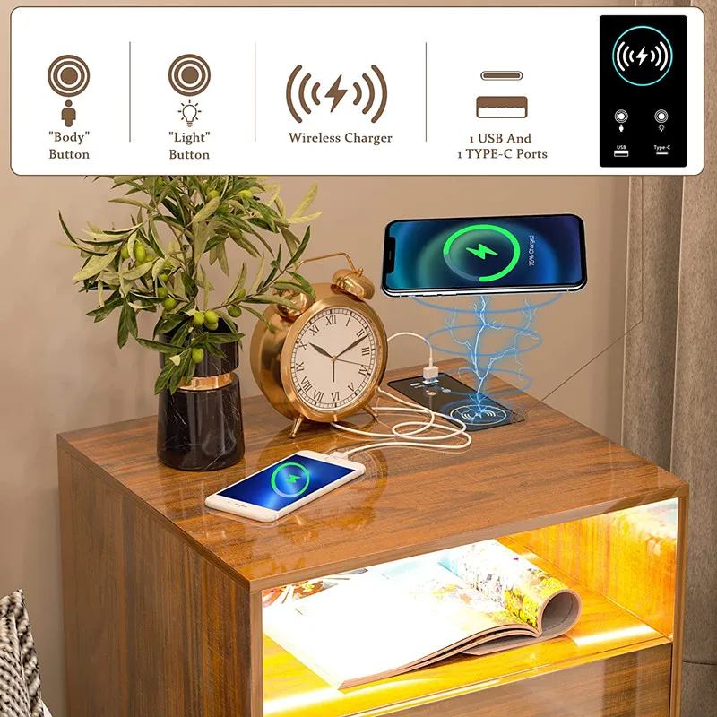 Wireless Charger Body Button Custom Modern Side Tables Nightstands For Home Bedroom Furniture Bedside Tables