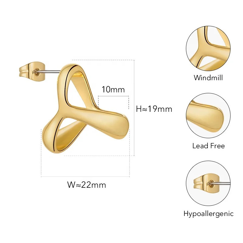Original Design 18K Gold Plated Brass Jewelry Small Windmill Stud Earrings For Women Party Aretes De Mujer  Earrings E221440