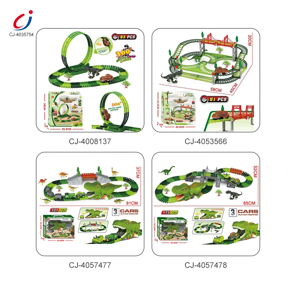 Chengji 139PCS construction track play set building toy new slot railway toys electric dinosaur racing rail car slot toy track