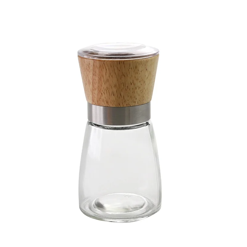 Adjustable Pepper Glass Mill Grinder Salt Grinder Spice Bottle Pepper Grinder With Wooden Lid