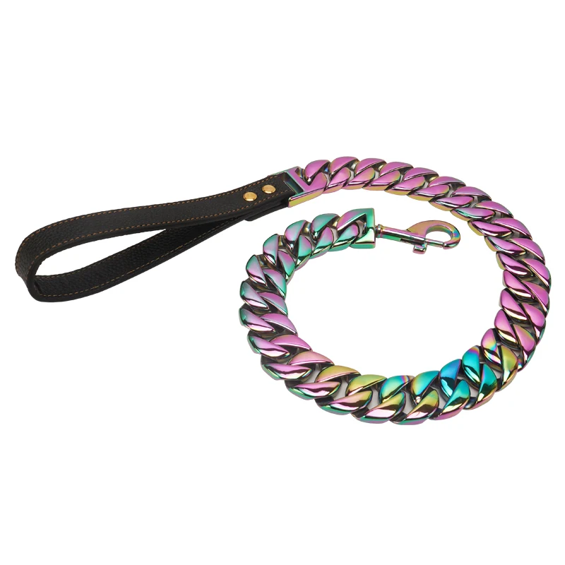 Factory 32MM Dog Lead Gold Dog Leash Stainless Steel Metal Chew Proof for Large Dogs Pet Traction Rope