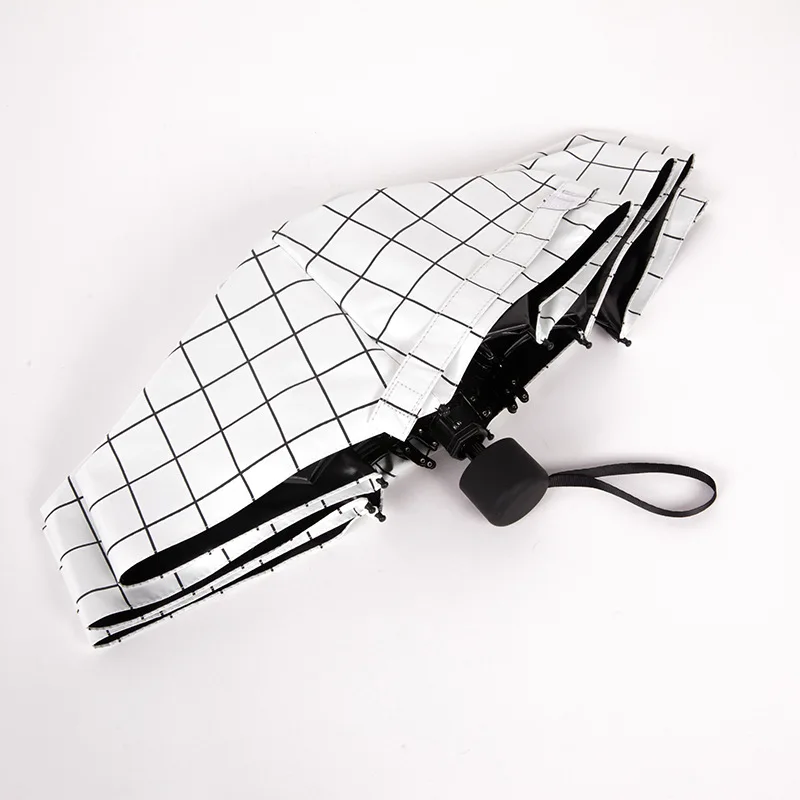 DD1312  Lightweight  Black White Checked Umbrella Five Fold Rainy Summer Foldable Umbrellas Anti UV Manual Mini Pocket Umbrella