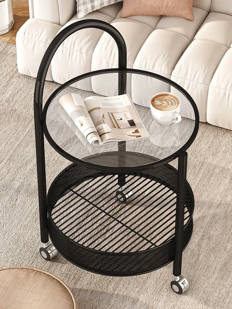 Living room movable trolley with wheel glass sofa edge a few iron art side cabinets small coffee table storage rack side table