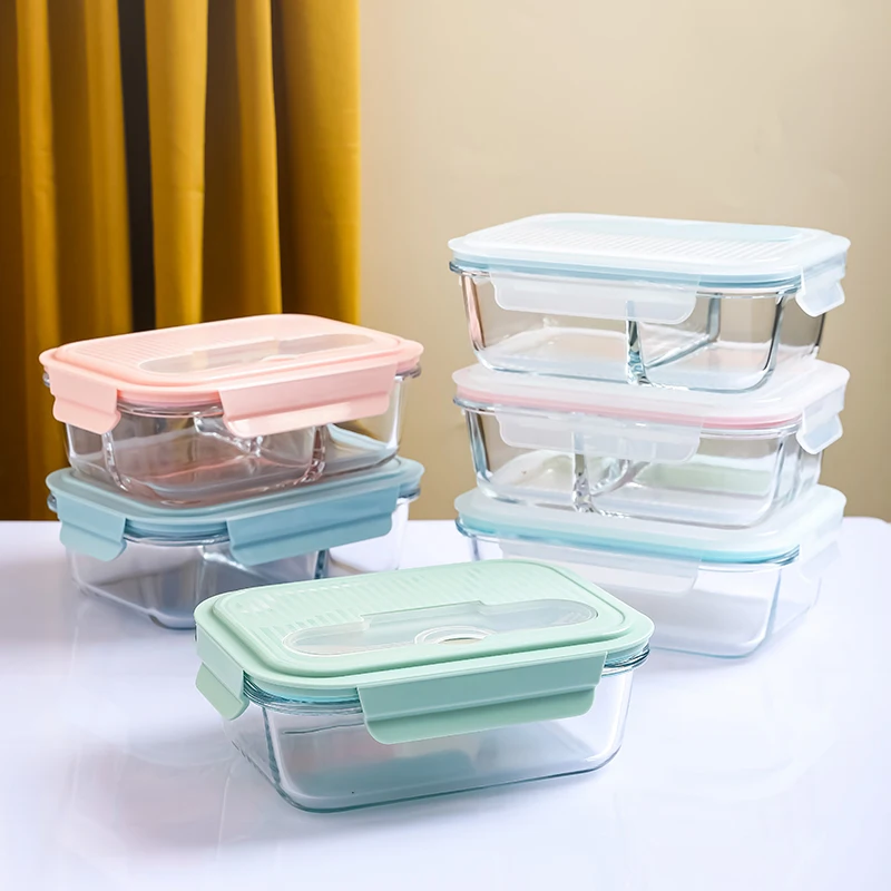 1000ml 3pcs Glass Food Containers Microwave Freezer Safe Storage Food Container With Lid
